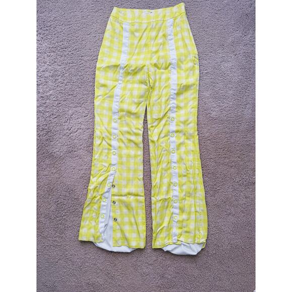 Jonathan Simkhai Yellow Gingham Snap Wide-Leg Trousers Pants XS 32" Statement - Picture 2 of 6